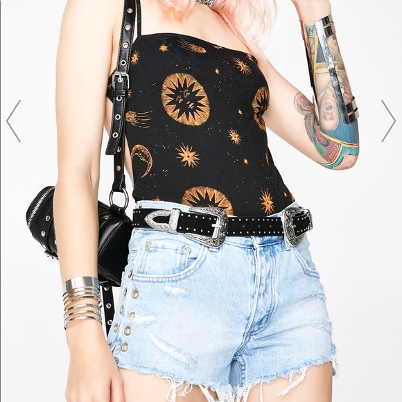 Dolls Kill Distressed Eyelit Cutoff Denim Short - Picture 3 of 14